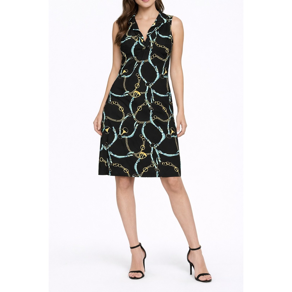 Banana‎ Boat Equestrian Horse Bit Chain Print Dress Black Derby Preppy Shift AOP